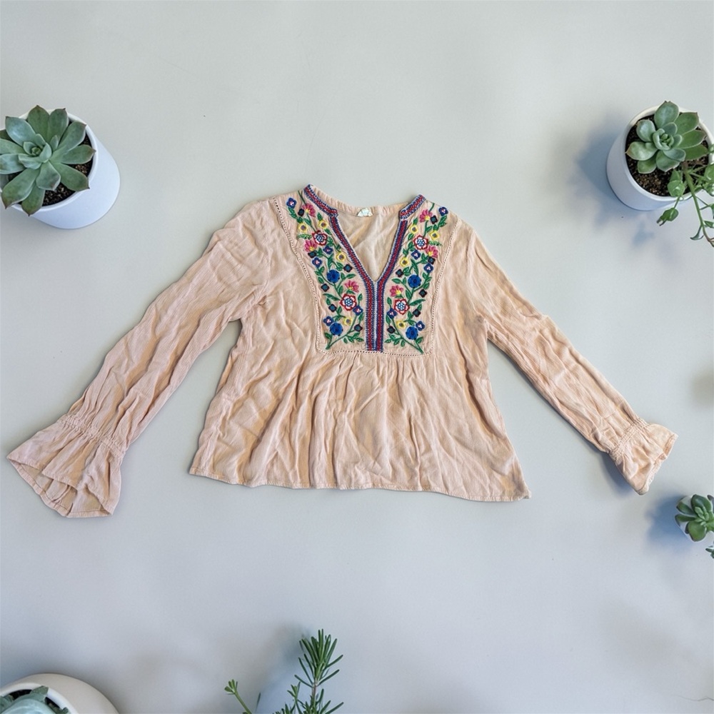 En Crème Pink Embroidered Boho Top Size Small - Picture 2 of 8